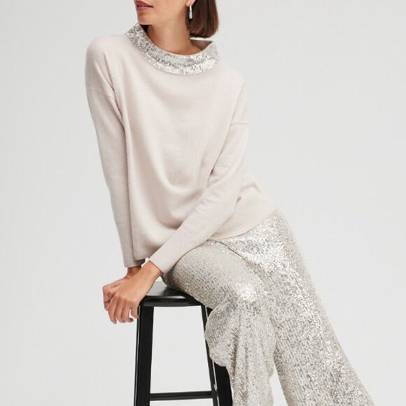 Chicos Black Label Cashmere Sequin Sweater Oversized Women's Medium $350 - Picture 2 of 6